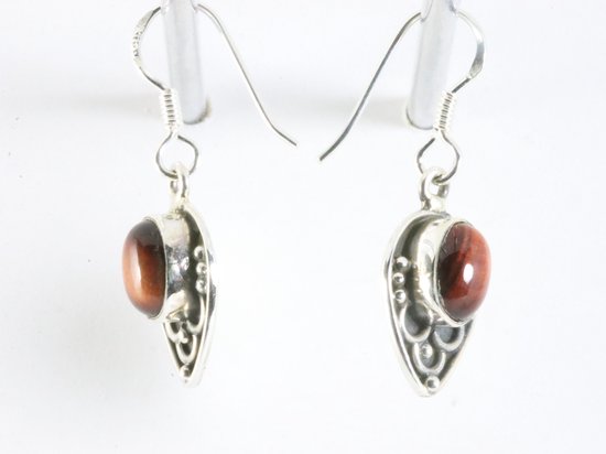 Fijne bewerkte zilveren oorbellen met rode tijgeroog afbeelding 2