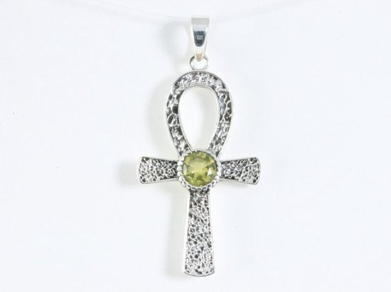 Bewerkte zilveren ankh hanger met citrien afbeelding 4