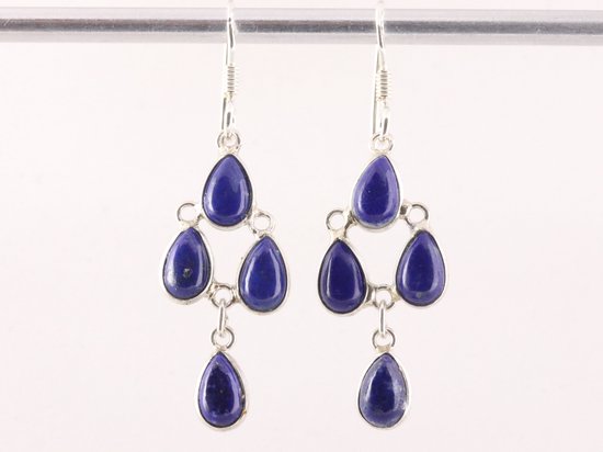 Lange fijne zilveren oorbellen met lapis lazuli afbeelding 4