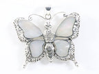 Grote zilveren vlinder hanger met parelmoer afbeelding 4