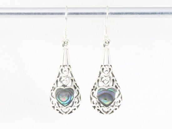 Opengewerkte zilveren oorbellen met abalone schelp afbeelding 4