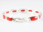Hoogglans zilveren armband met rode koraal steen afbeelding 3