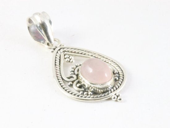 Opengewerkte zilveren hanger met rozenkwarts afbeelding 2
