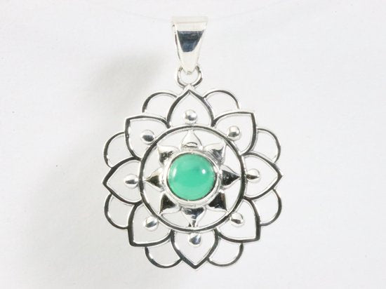 Opengewerkte zilveren hanger met jade afbeelding 4
