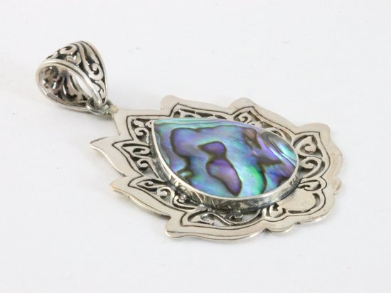 Grote zilveren lotus bloem hanger met abalone schelp afbeelding 2