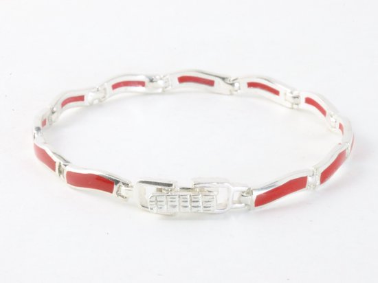 Fijne hoogglans zilveren armband met rode koraal steen afbeelding 2