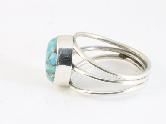 Opengewerkte zilveren ring met blauwe koperturkoois afbeelding 2