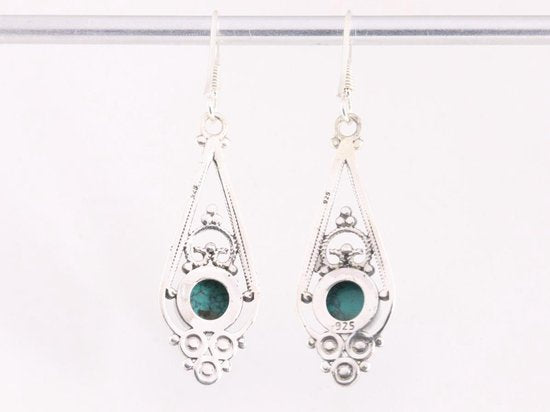 Lange opengewerkte zilveren oorbellen met turkoois afbeelding 3
