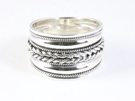 Brede hoogglans zilveren ring met kabelpatronen afbeelding 4
