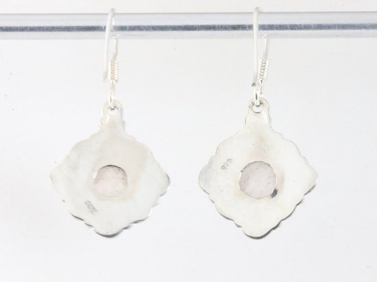 Bewerkte zilveren oorbellen met rozenkwarts afbeelding 3