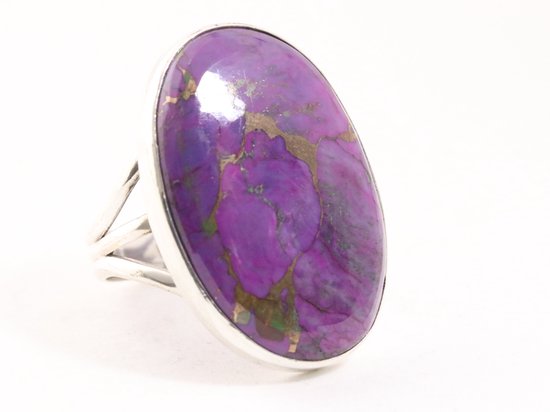 Grote ovale zilveren ring met paarse koperturkoois afbeelding 1