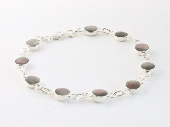 Hoogglans zilveren armband met zwarte parelmoer afbeelding 2