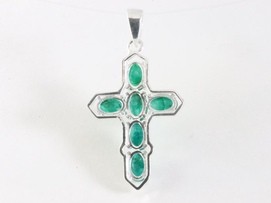 Zilveren kruishanger met smaragd afbeelding 3