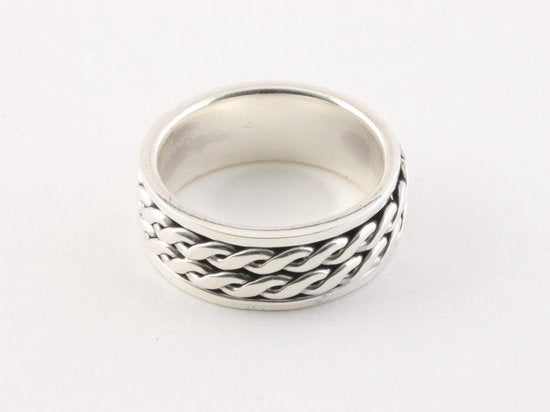 Zware zilveren geluksring met kruiskabelpatronen afbeelding 2