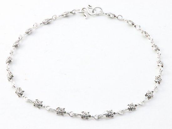 Fijne zilveren enkelband met schildpadden afbeelding 1