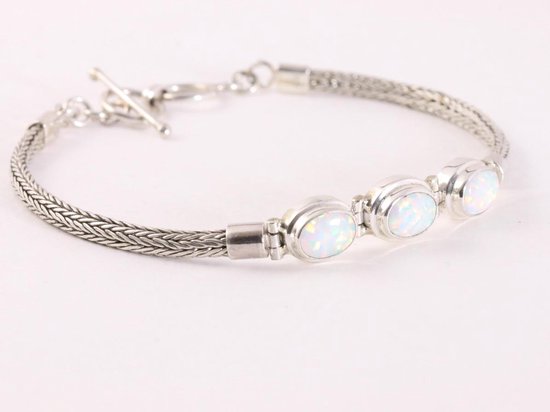 Traditionele zilveren snake armband met welo opaal afbeelding 2