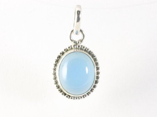 Fijne bewerkte ovale zilveren hanger met blauwe chalcedoon afbeelding 4