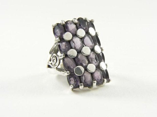 Rechthoekige zilveren ring met amethist afbeelding 1