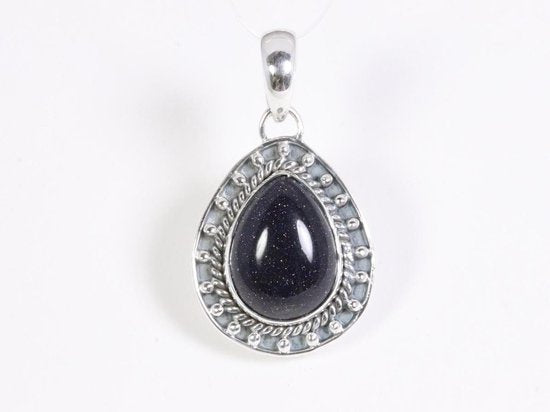 Bewerkte druppelvormige zilveren hanger met blauwe zonnesteen afbeelding 1