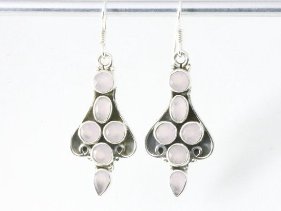 Lange zilveren oorbellen met rozenkwarts afbeelding 4