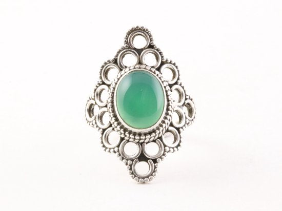 Opengewerkte zilveren ring met groene onyx afbeelding 4