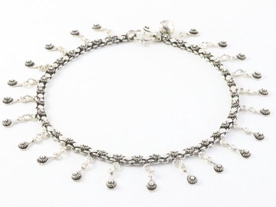 Zware bewerkte zilveren enkelband met schaaltjes afbeelding 1