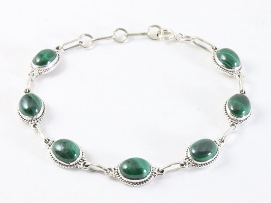Bewerkte zilveren armband met malachiet afbeelding 1