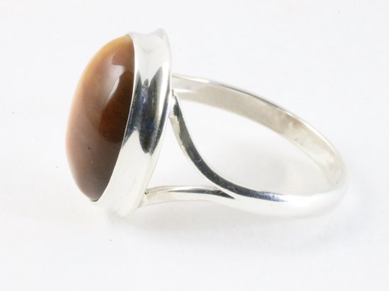 Hoogglans zilveren ring met tijgeroog afbeelding 2