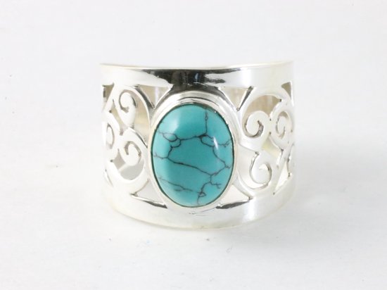 Opengewerkte zilveren ring met turkoois afbeelding 4