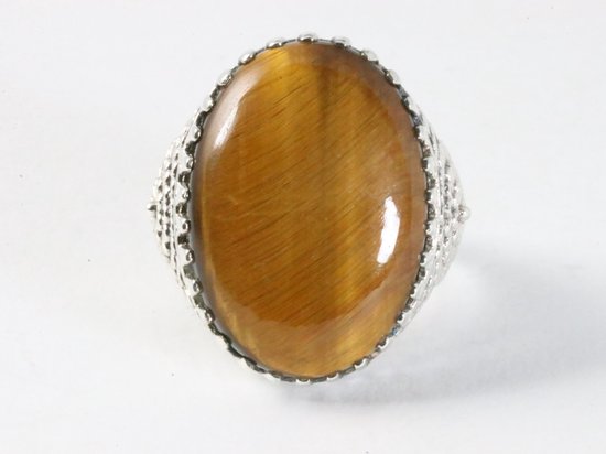 Zware bewerkte zilveren ring met tijgeroog afbeelding 4