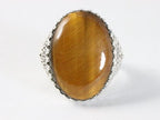 Zware bewerkte zilveren ring met tijgeroog afbeelding 4