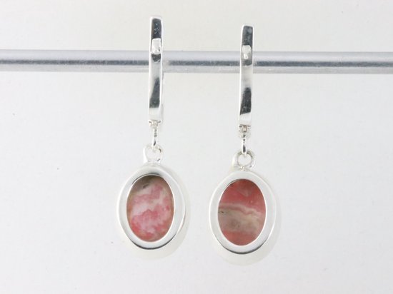 Hoogglans zilveren oorbellen met rhodochrosiet afbeelding 2