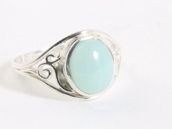 Opengewerkte zilveren ring met groene amazoniet afbeelding 1
