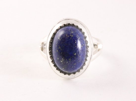 Bewerkte zilveren ring met lapis lazuli afbeelding 4