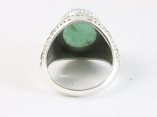 Zware bewerkte zilveren ring met groene amazoniet afbeelding 3