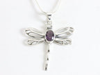 Opengewerkte zilveren libelle hanger met amethist aan ketting afbeelding 4