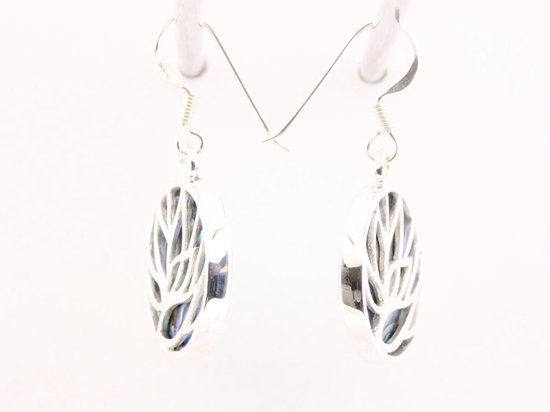 Ronde zilveren lotus oorbellen op abalone schelp afbeelding 2