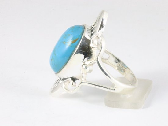 Langwerpige zilveren ring met blauwe turkoois afbeelding 2