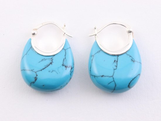 Fijne zilveren oorringen met blauwe turkoois afbeelding 1