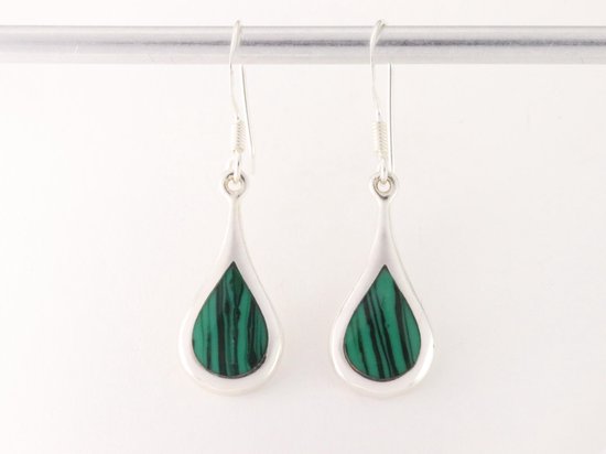 Druppelvormige zilveren oorbellen met malachiet afbeelding 4
