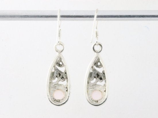 Fijne opengewerkte zilveren oorbellen met rozenkwarts afbeelding 3