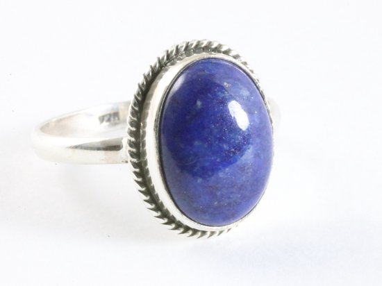 Bewerkte ovale zilveren ring met lapis lazuli afbeelding 1