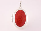 Ovaal hoogglans zilveren medaillon met rode koraal steen afbeelding 4
