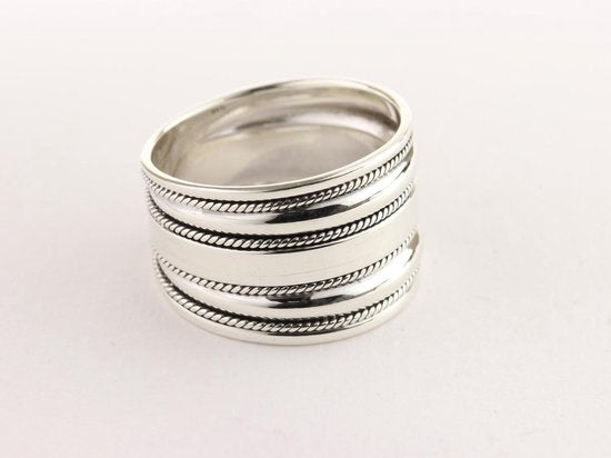 Brede hoogglans zilveren ring met fijne kabelpatronen afbeelding 1