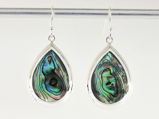 Grote druppelvormige zilveren oorbellen met abalone schelp afbeelding 5