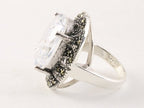 Zware zilveren ring met kristal en marcasiet afbeelding 2