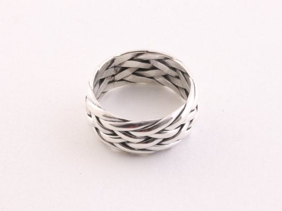 Zware gevlochten zilveren ring afbeelding 2