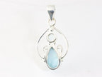 Opengewerkte zilveren hanger met larimar en blauwe topaas afbeelding 3