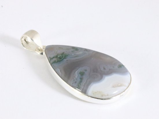 Zilveren hanger met mosagaat aan ketting afbeelding 2