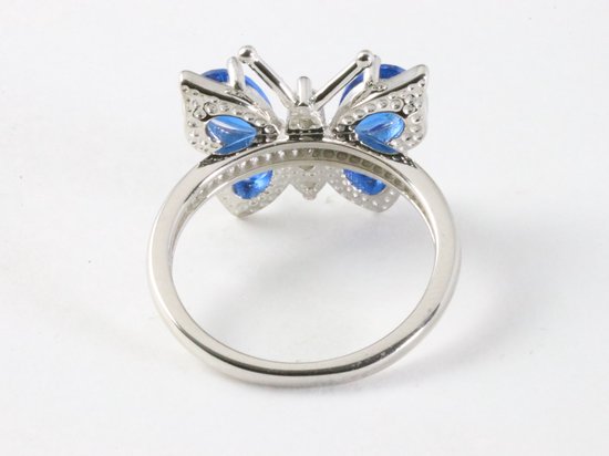 Hoogglans zilveren vlinder ring met blauwe saffier en witte topaas afbeelding 3
